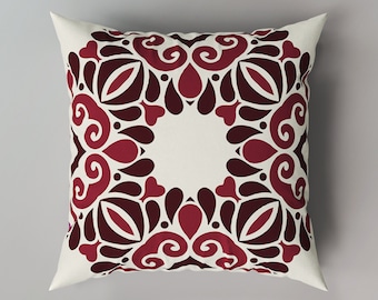 Couch Pillow Covers 18x18 Pillow Covers Autumn. Red Throw Pillows. Boho Throw Pillow Sham. Burgundy Pillowshams.