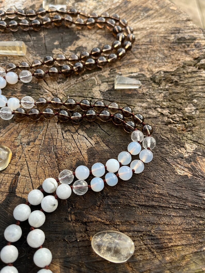 Smokey Quartz 108 Japa Mala Beaded Gemstone Prayer Beads for Meditation