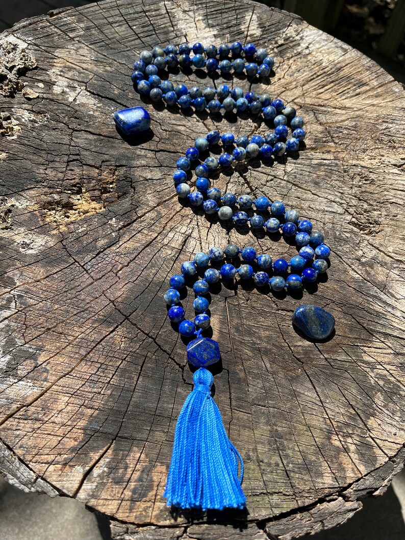 Chapelet Mala Bouddhiste 108 Perles Lapis Lazuli 6mm - Longueur 76cm - Neuf Sans Emballage