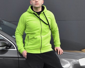 Men's Tracksuit, Zipper Hoodie and Joggers, Made of Polar Fleece, Zip-Up Hoodies, Light Green Hoodie and Black Pants, Other Colors Available
