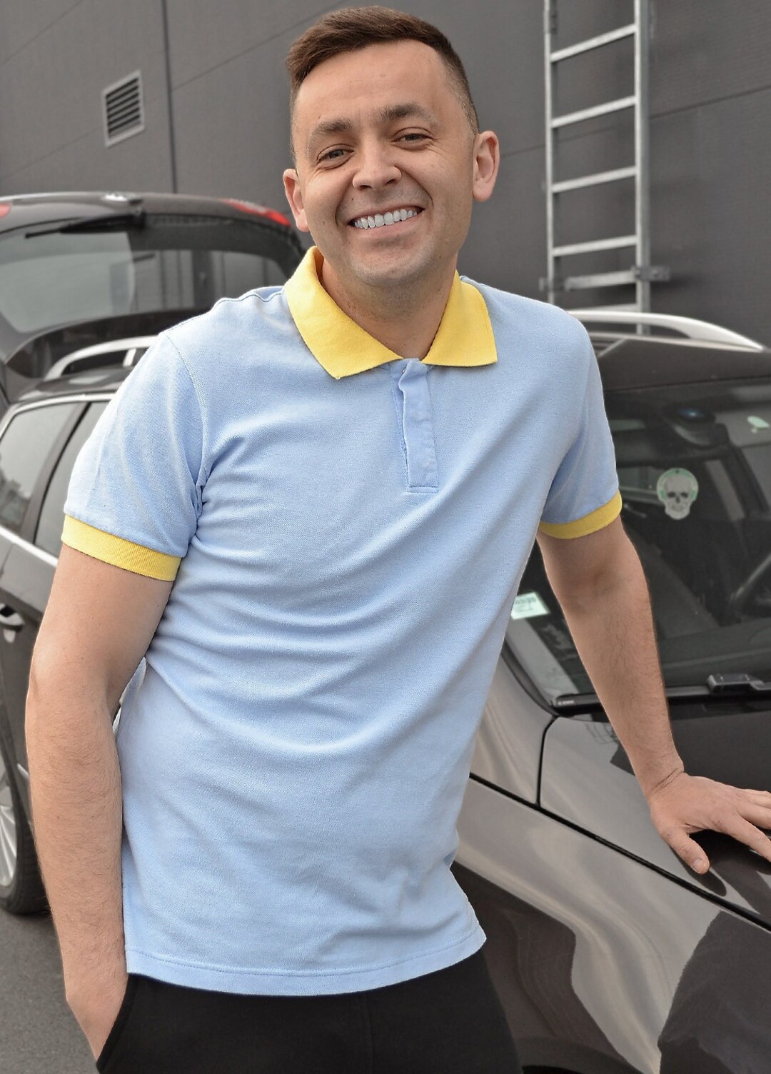 Men's Pale Blue Polo Shirt With Lemon Collar and Sleeve Etsy