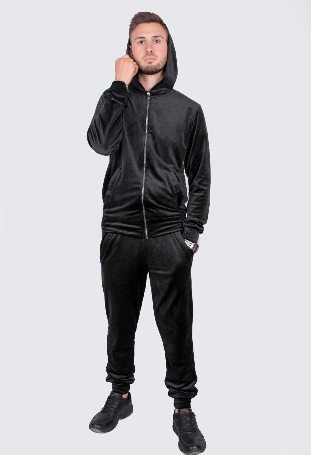 a-076etracksuit Hoodie Skinny Fit Velour Funnel Neck Tracksuit Fit Men -  China Velour Tracksuits and Tracksuits price