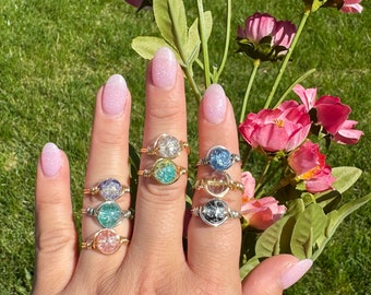 Crystal Summer Rings for Gifts Custom Set of 3 Handmade Colorful Wire Wrapped Rings