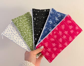 Handmade Quilted Cotton Zipper Pouch | Floral Pencil Case
