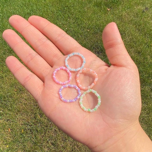Pastel Summer Seed Bead Custom Set of 3 Handmade Colorful Beaded Rings