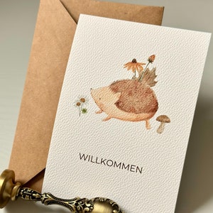 Karte zur Geburt - Igel mit Name - personalisiert - in DinA5 oder DinA6 - Name veredelbar in Gold, Roségold, Silber