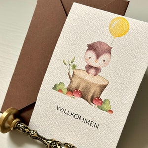 Karte zur Geburt - Eule mit Name - personalisiert - in DinA5 oder DinA6 - Name veredelbar in Gold, Roségold, Silber