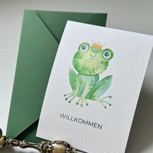 Karte zur Geburt Frosch mit Name - personalisiert - in DinA5 oder DinA6 - Name veredelbar in Gold, Roségold, Silber