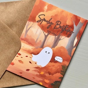 lustige Happy Birthday Geburtstagskarte kleiner Geist Spooky Birthday in der Größe 21x14,8 cm Geburtstagsgruß mit Briefumschlag