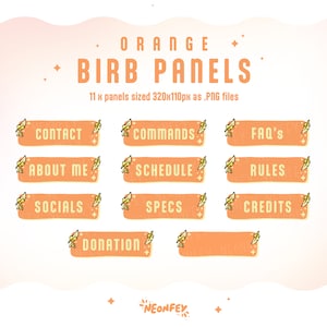 Orange BIRD TWITCH PANELS | Cute Twitch Stream Panels | Kawaii Feather Panels