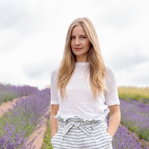 Knitted Linen Blouse, Simple White Linen T-shirt, Handmade Lighweight Linen Yarns Top MILITA