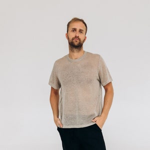 Knitted mens linen shirt, See through linen top, Linen men wear, Linen men clothing, Summer linen top, Boho man style, Linen yarns tshirt