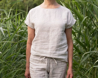 Striped Linen Pajama Set: Soft Handmade Loungewear