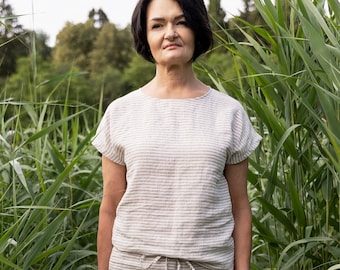 Gewaschenes Leinen Top: Lockere Bio Bluse, Sommerkleidung