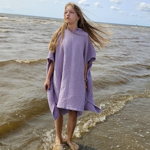 Kinder Leinen Kapuzen Strand Poncho: Leichte Abdeckung aus Baumwollmischung
