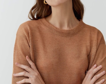 Hand Knitted Linen Pullover Top: Sheer Summer Knitwear