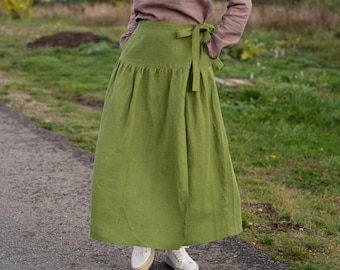 100% Soft Linen Wrap Skirt, Long Skirt for Women, Wide Linen Skirt with Pockets, Rustic Linen Clothing, Maxi Summer Skirt PAUL