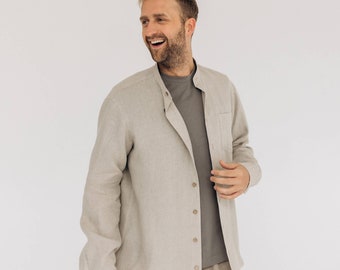 Chemise en lin naturel, vêtements en lin pour hommes, chemise classique en lin boutonné, chemise en lin pour hommes à manches longues, vêtements en lin pour hommes, chemise en lin simple