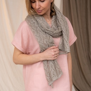 Pure linen lace wrap, Oversized yarns scarf, Lightweight long women shawl, Knit wrap scarf, Boho style accessory, Wedding white scarf