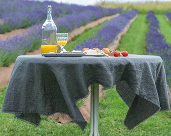 Gray Linen Tablecloth, Rustic Large Square Linen Tablecloth, Natural Linen Table Decoration, Hygge Home Decor