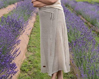 Long knitted boho skirt, Womens linen skirt, Lightweight summer linen wrap skirt MAYA, Mother's day gift