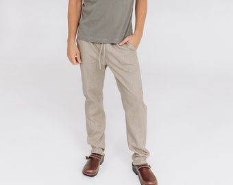 Men's Linen Cargo Pants: Relaxed Fit Boho Trousers