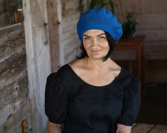 Hand Knitted Linen Beret: Women's Slouchy Boho Hat