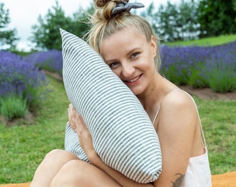 Rustic Stripe Linen Pillow Cases: Organic Stonewashed Set of 2