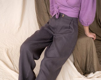 Relaxed fit linen pants, Wide leg woman linen trousers, Linen summer pants, Palazzo linen pants with pockets