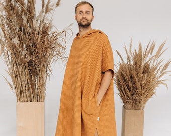 Surf Leinen Poncho, Unisex Poncho, Leinen Kapuzen Poncho, Strand Poncho Handtuch, Wasser Liebhaber Geschenkidee, Große Größe natürliche Strand Herrenbekleidung