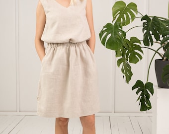 Simple linen skirt with pockets, Mini skirt for woman, Knee length linen skirt, Eco friendly linen skirt NORTH