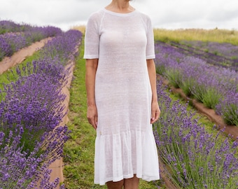 Hand knitted linen dress, Simple wedding dress, Natural linen yarns dress, Womens knitted dress, Knitted wedding dress