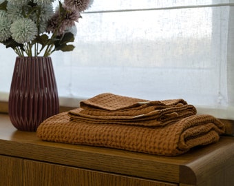 Softend Baby Towel, Organic Rustic Towels, Set of Family Bath Towels, Waffle Linen Big Towels Various Colours