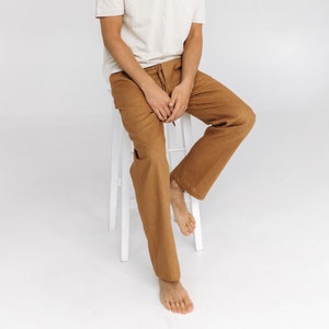 Straight loose fit linen trousers, Linen jogger pants, Summer vintage pants with drawstrings, Flexible waistband pants, Men linen clothing image 2