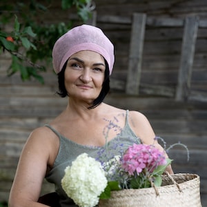 Vintage französische Leinen Beret Hut, Maler Beret, Rosa Frau Sommerhut, gestrickte Slouchy Mütze, Geschenk für Mutter, Bio Garne Hut PARIS Bild 1