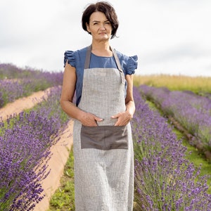 Unisex Linen Apron, Adjustable Apron for Cooking, Full Apron for Men, Womens Linen Apron