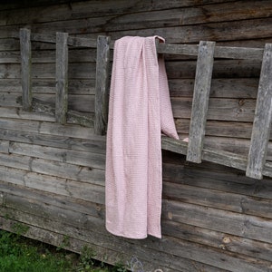 Pink Linen Throw Blanket: Waffle Weave, Soft Cotton Blend