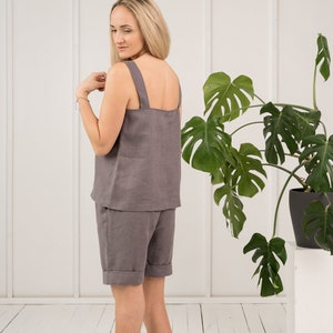 Completo corto in lino fatto a mano: camicetta senza maniche, completo estivo leggero