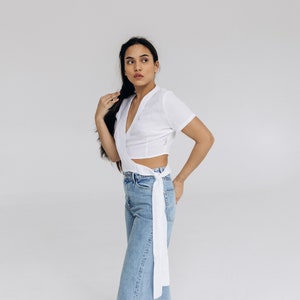 Linen wrap top, Wrap top women, Soft linen wrap blouse, Leinen crop top, Linen wrap crop top, White pure linen summer crop top, Wrap leinen