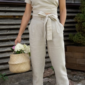 Handmade Natural Linen Pants: Straight Leg Trousers