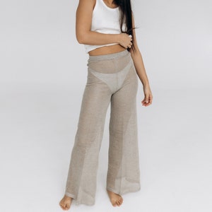 Boho Bliss Trendige gestrickte und gehäkelte Strandhose – hohe Taille und durchsichtige Eleganz für die Sommergarderobe von Damen