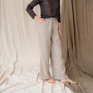 Straight linen pants with pockets, Boho women linen clothing, Oversized style trousers, Breathable flax woman long pants, High waist pants image 1