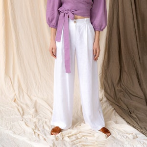 Handmade Linen Palazzo Pants: High Waist Wide Leg Trousers