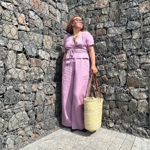 Wide Leg Linen Palazzo Pants: High Waist Trousers with Pockets
