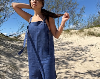 Linen Denim Short Romper with Adjustable Straps,Summer Women’s Playsuit ,Casual Boho Outfit