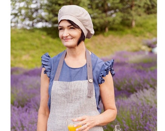 French berets for woman, Linen cooking cap, One size classy beret, Cooking chef cap, Vintage cooking cap