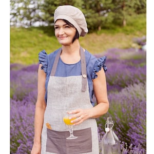 Français bérets pour femme, Bonnet de cuisine en lin, Béret de classe taille unique, Casquette de chef cuisinier, Casquette de cuisine vintage image 1