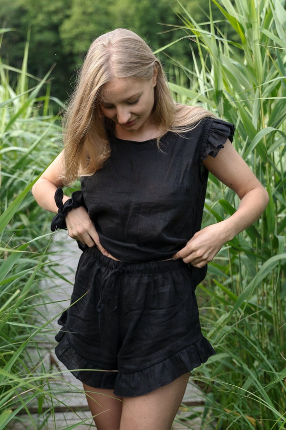 Black linen pyjamas hotsell