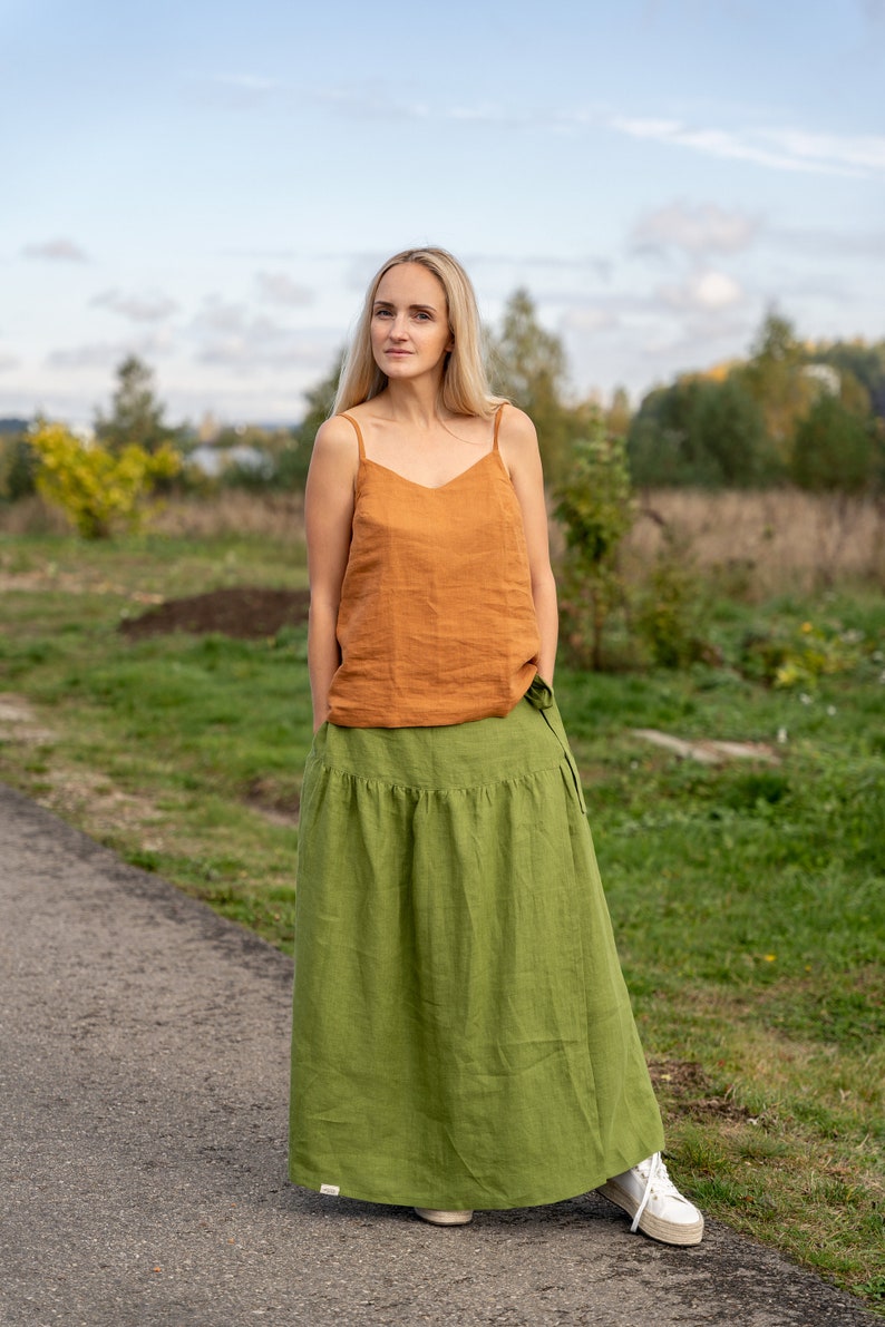 Basic linen top, Spaghetti straps top, Linen loose fitting top, Cinnamon linen camisole, Linen top LINDA image 1