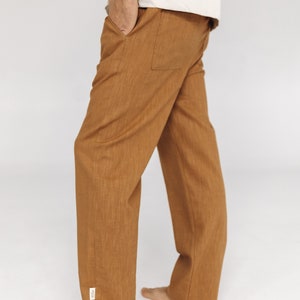 Straight loose fit linen trousers, Linen jogger pants, Summer vintage pants with drawstrings, Flexible waistband pants, Men linen clothing image 4